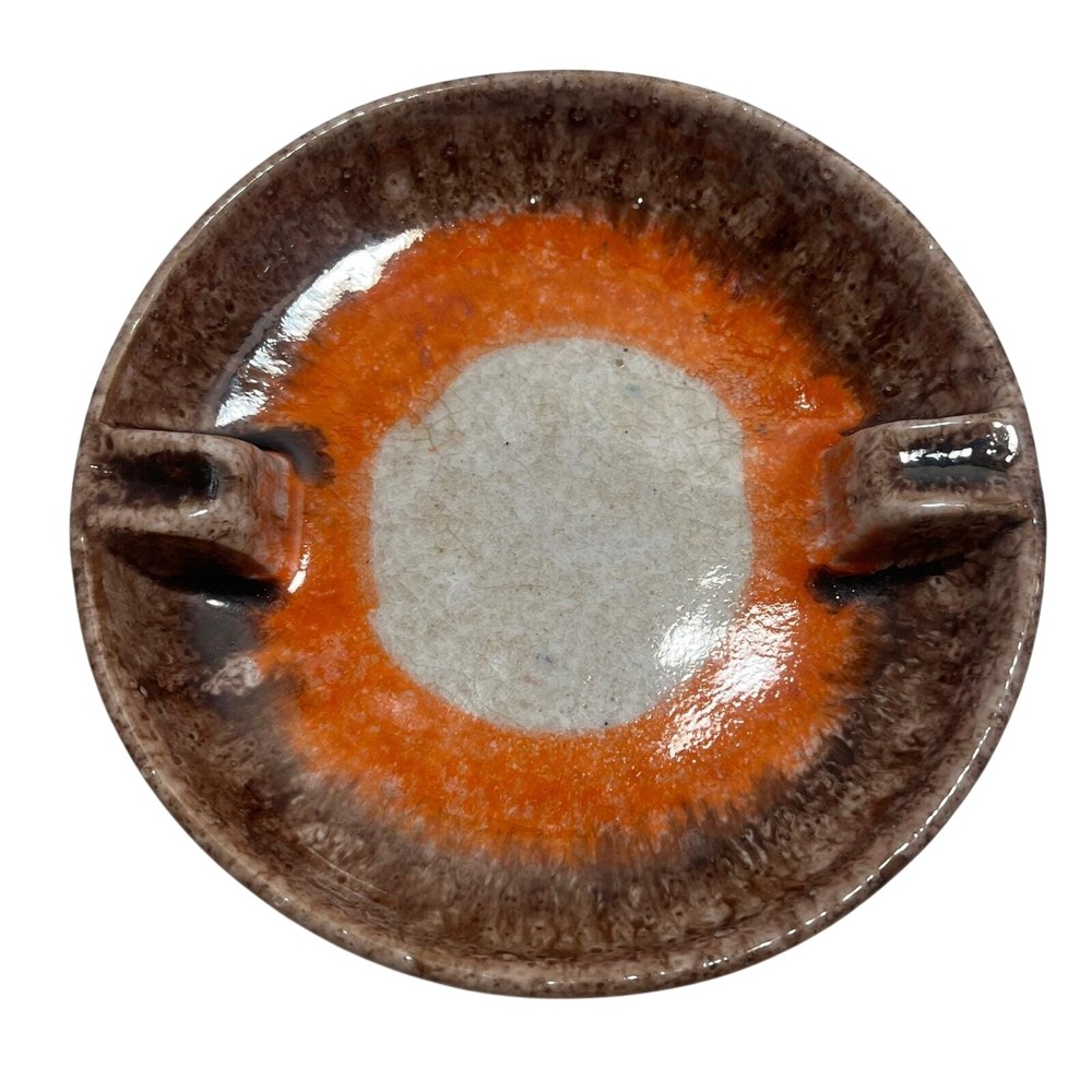 VTG MCM Yaco Di Firenze‎ Italian Ashtray Orange Brown Ceramic Pottery Italy 7"